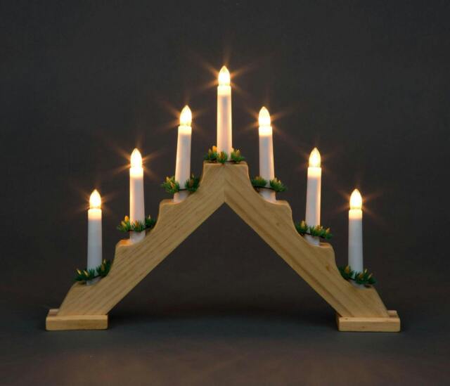 Rackhams 25cm Christmas Nativity LED Candle Bridge with 7 Candles, Pine Effect and Inline Switch - 25CM - Brown - Single christmas light - image 1