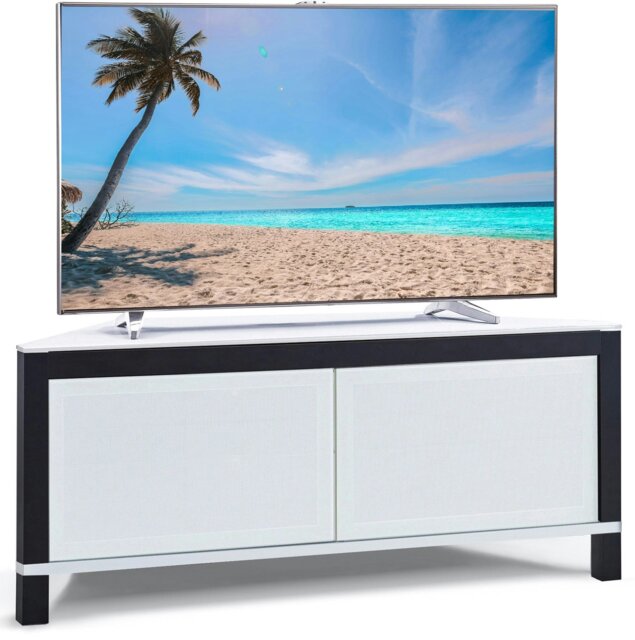 "Rackhams VOLANS Tru-Corner Remote Friendly Doors White/Black Reversible Panel LCD/Plasma/LED TV up to 42"" Corner TV Cabinet"