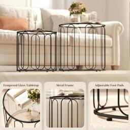 Rackhams Coffee Table Set of 2, Nest of Tables with Metal Frame, Black - Powder coated - Tempered glass - Round tube L10 x W10 mm, Thickness 0.8 mm - thumbnail 6