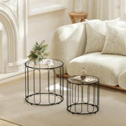 Rackhams Coffee Table Set of 2, Nest of Tables with Metal Frame, Black - Powder coated - Tempered glass - Round tube L10 x W10 mm, Thickness 0.8 mm
