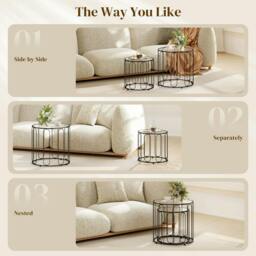 Rackhams Coffee Table Set of 2, Nest of Tables with Metal Frame, Black - Powder coated - Tempered glass - Round tube L10 x W10 mm, Thickness 0.8 mm - thumbnail 3