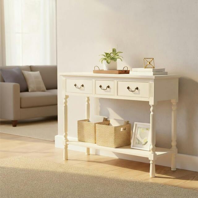 Rackhams Heritage 3 Drawer Ivory Console Table - image 1