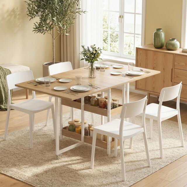 Rackhams Folding Dining Table, Drop Leaf Table w/ Open Compartments - Natural - image 1