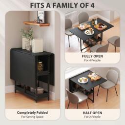 Rackhams Folding Dining Table, Drop Leaf Table w/ Open Compartments - Natural - thumbnail 5