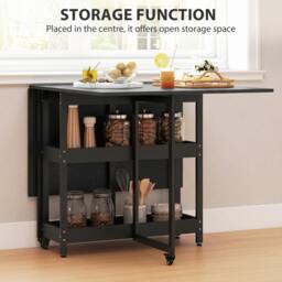 Rackhams Folding Dining Table, Drop Leaf Table w/ Open Compartments - Natural - thumbnail 6