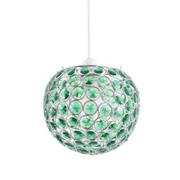 Rackhams Modern Round Globe Easy Fit Pendant Shade with Small Green Acrylic Bead Jewels - thumbnail 2