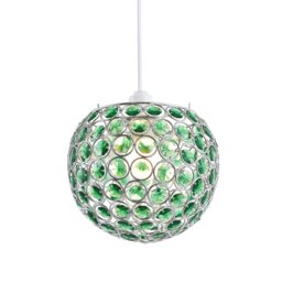 Rackhams Modern Round Globe Easy Fit Pendant Shade with Small Green Acrylic Bead Jewels