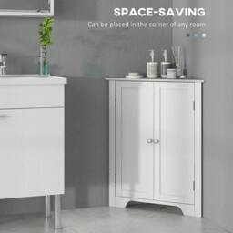 Rackhams Triangle Bathroom Cabinet, Corner Bathroom Storage Unit with Adjustable Shelf and Recessed Door, Free Standing, White - thumbnail 4