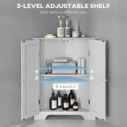 Rackhams Triangle Bathroom Cabinet, Corner Bathroom Storage Unit with Adjustable Shelf and Recessed Door, Free Standing, White - thumbnail 5
