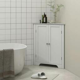 Rackhams Triangle Bathroom Cabinet, Corner Bathroom Storage Unit with Adjustable Shelf and Recessed Door, Free Standing, White - thumbnail 2