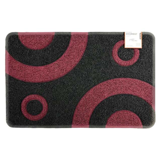 Rackhams Geo Circle Spaghetti Doormat 90x60cm - Black with Purple Circles - image 1