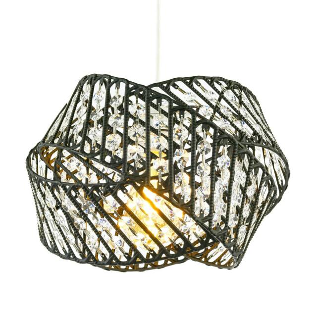 Rackhams Designer Triple Ring Black Pendant Lamp Shade with Clear Acrylic Beads - image 1