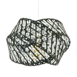 Rackhams Designer Triple Ring Black Pendant Lamp Shade with Clear Acrylic Beads - thumbnail 2