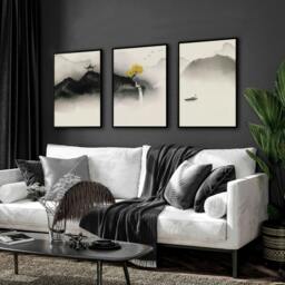 Rackhams Japanese wall hanging - set of 3 wall art prints - A4 8.27 x 11.69 in / 21 x 29.7 cm - Satin Photo paper 280 gsm - Black Frame - thumbnail 6