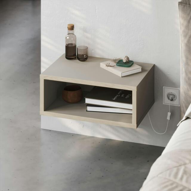 Rackhams Modern Floating Bedside Table w/ LED Lights 45cm Wall-Mount Nightstand End Table Open Shelf Bedroom - Sandstone-Sonomo Oak - image 1