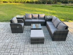 Rackhams 8 Seater Rattan Garden Furniture Set with Coffee Table, 2 Sofas, Reclining Chair, 2 Side Tables & Large Footstool - Dark Grey - thumbnail 3