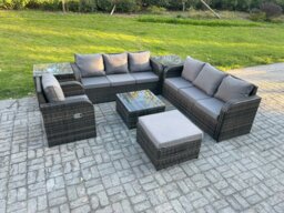 Rackhams 8 Seater Rattan Garden Furniture Set with Coffee Table, 2 Sofas, Reclining Chair, 2 Side Tables & Large Footstool - Dark Grey - thumbnail 2