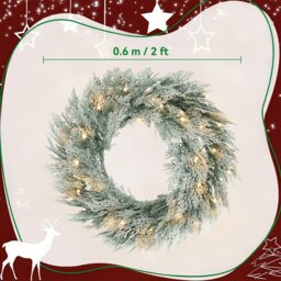 Rackhams 60 cm Prelit Christmas Wreath, Flocked Front Door Wreath with Timer - Green - PE, Metal - Christmas Wreath - thumbnail 4