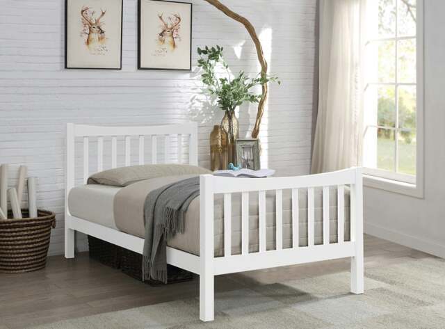Rackhams JD Wooden Bed Frame - Classic & Durable Choice for Your Restful Nights - White - 3ft - image 1