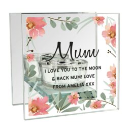 Rackhams Personalised Floral Sentimental Mirrored Glass Tea Light Candle Holder - thumbnail 2