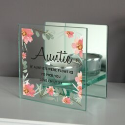 Rackhams Personalised Floral Sentimental Mirrored Glass Tea Light Candle Holder - thumbnail 4