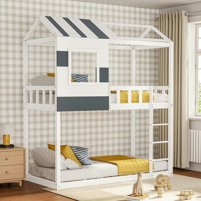 Rackhams Modern Twin Bunk Bed Slatted Board House Shaped - image 1