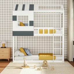 Rackhams Modern Twin Bunk Bed Slatted Board House Shaped - thumbnail 6