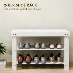 Rackhams 3-Tier Bamboo Shoe Bench with 2 Shelves for Entryway, White - White - Bamboo - 1 - thumbnail 4