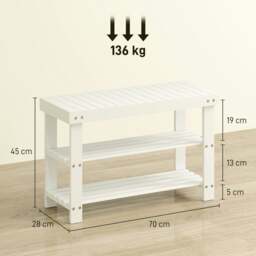 Rackhams 3-Tier Bamboo Shoe Bench with 2 Shelves for Entryway, White - White - Bamboo - 1 - thumbnail 6