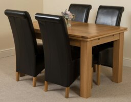 Rackhams Richmond Medium Oak Extendable Dining Table with Montana Leather Chairs - 4 chairs - Black - thumbnail 1
