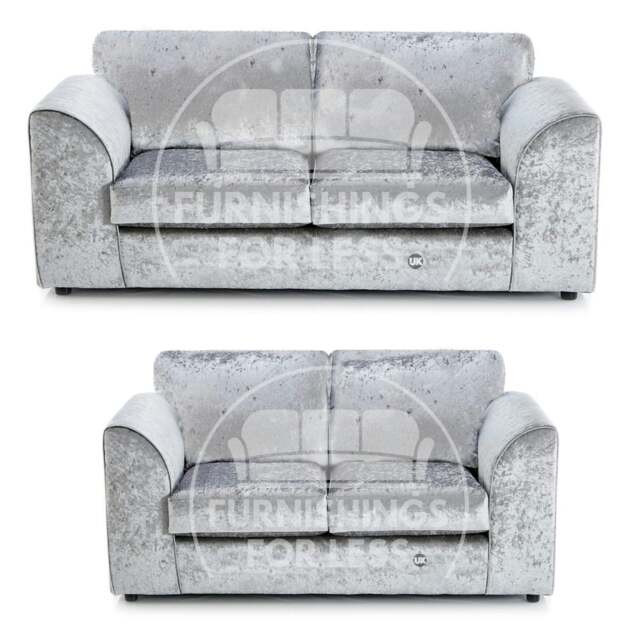 Rackhams Crystal Crushed Velvet Sofa Suite Full Back - Silver - image 1