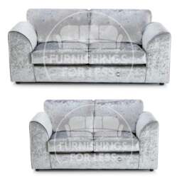 Rackhams Crystal Crushed Velvet Sofa Suite Full Back - Silver - thumbnail 1