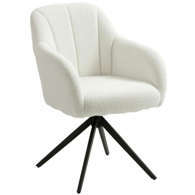Rackhams 360 Degree Swivel Accent Chair, Teddy Fleece Fabric Armchair, Upholstered Tufted Vanity Chair with Steel Legs, White