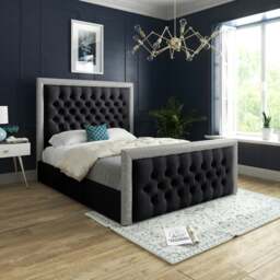 Rackhams Venice Glitter Border Upholstered Soft Velvet Bed Frame - Black - Black - Double - thumbnail 1