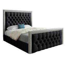 Rackhams Venice Glitter Border Upholstered Soft Velvet Bed Frame - Black - Black - Double - thumbnail 5