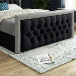 Rackhams Venice Glitter Border Upholstered Soft Velvet Bed Frame - Black - Black - Double - thumbnail 3