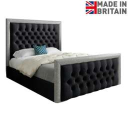 Rackhams Venice Glitter Border Upholstered Soft Velvet Bed Frame - Black - Black - Double - thumbnail 6
