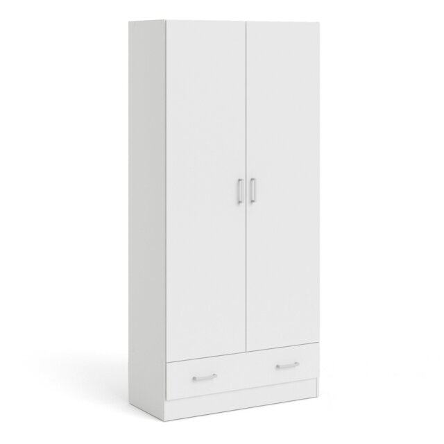 Rackhams Space Wardrobe with 2 Doors + 1 Drawer in White 1750 - White - Malemine - 1 - image 1