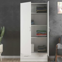 Rackhams Space Wardrobe with 2 Doors + 1 Drawer in White 1750 - White - Malemine - 1 - thumbnail 6