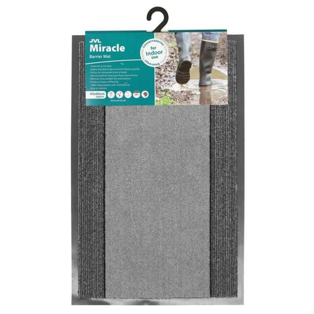 Rackhams Miracle Machine Washable with Stripes Barrier Mat, 40x60cm, Grey - image 1