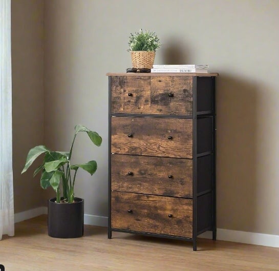 Rackhams Chest of Drawers – 5-Drawer Fabric Storage Organizer Unit with Wood Handles - image 1