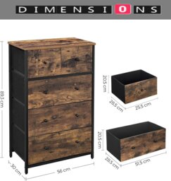 Rackhams Chest of Drawers – 5-Drawer Fabric Storage Organizer Unit with Wood Handles - thumbnail 3