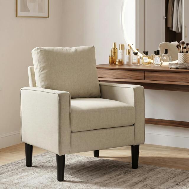 Rackhams Removable Pillow Linen Accent Chair, Cream - image 1