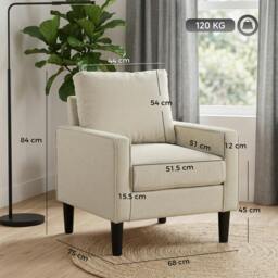 Rackhams Removable Pillow Linen Accent Chair, Cream - thumbnail 3