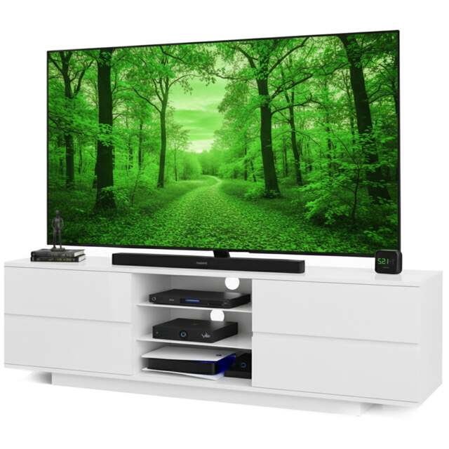 "Rackhams Avitus Premium High Gloss White with 4-White Drawers and 3-Shelf 32""-65"" LED/OLED/LCD TV Cabinet" - image 1