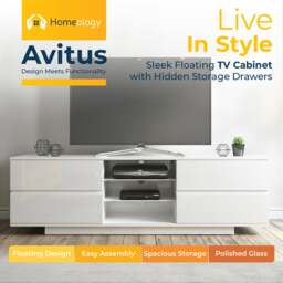 "Rackhams Avitus Premium High Gloss White with 4-White Drawers and 3-Shelf 32""-65"" LED/OLED/LCD TV Cabinet" - thumbnail 6