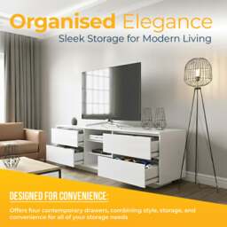 "Rackhams Avitus Premium High Gloss White with 4-White Drawers and 3-Shelf 32""-65"" LED/OLED/LCD TV Cabinet" - thumbnail 4