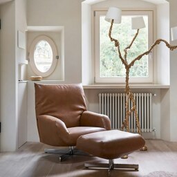 Rackhams Schmidt Chiara Lounge Chair With Footstool, Swivel, Real Leather - Real Leather ( Contact Surface ) - Others ( Contact Us ) - thumbnail 3