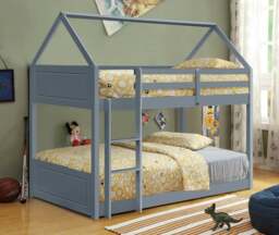 Rackhams Charming 3ft House-Style Bunk Bed - A Fun and Space-Saving Solution for Kids’ Rooms - Grey - thumbnail 1
