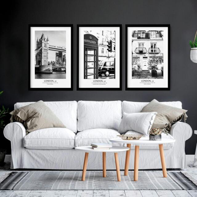 Rackhams Prints of London - set of 3 wall art prints for living room - 20 x 30 in / 50 x 76 cm - Polyester Canvas 260 gsm - Canvas wrapped - image 1